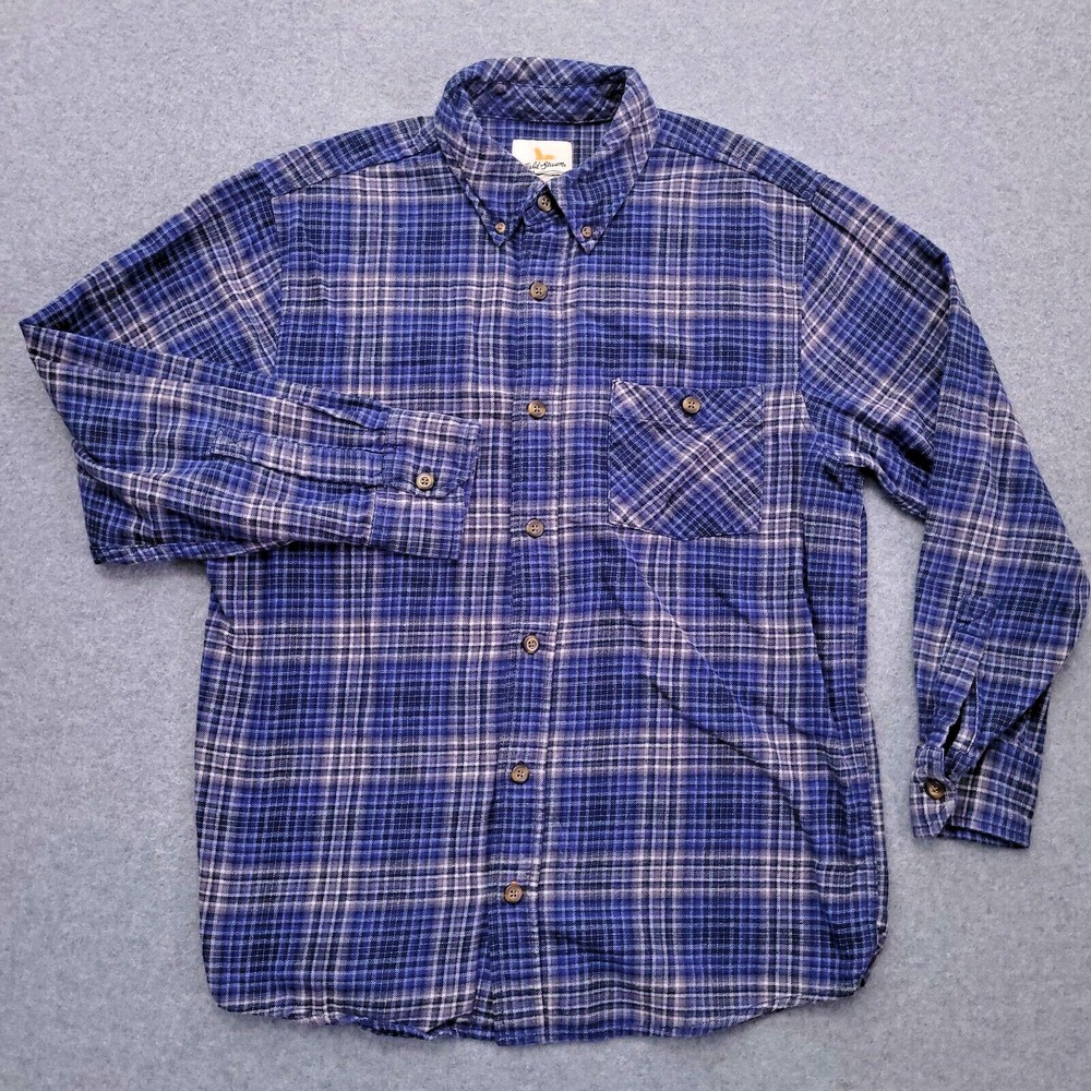 Field & Stream Flannel Shirt Medium Long Sleeve Blue Plaid Button Down Sz Mens